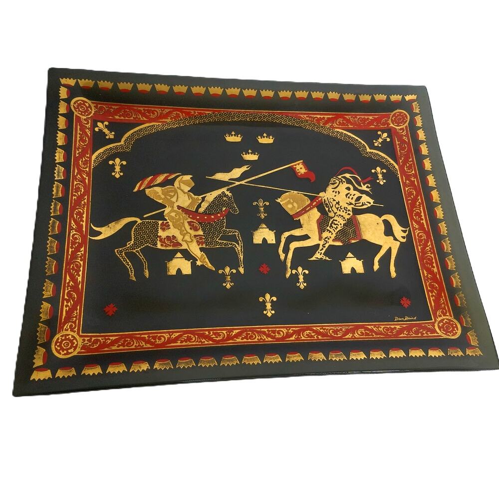 Vintage Dan Baird Smoked Glass Jousting Platter Mid-Century Medieval Madness